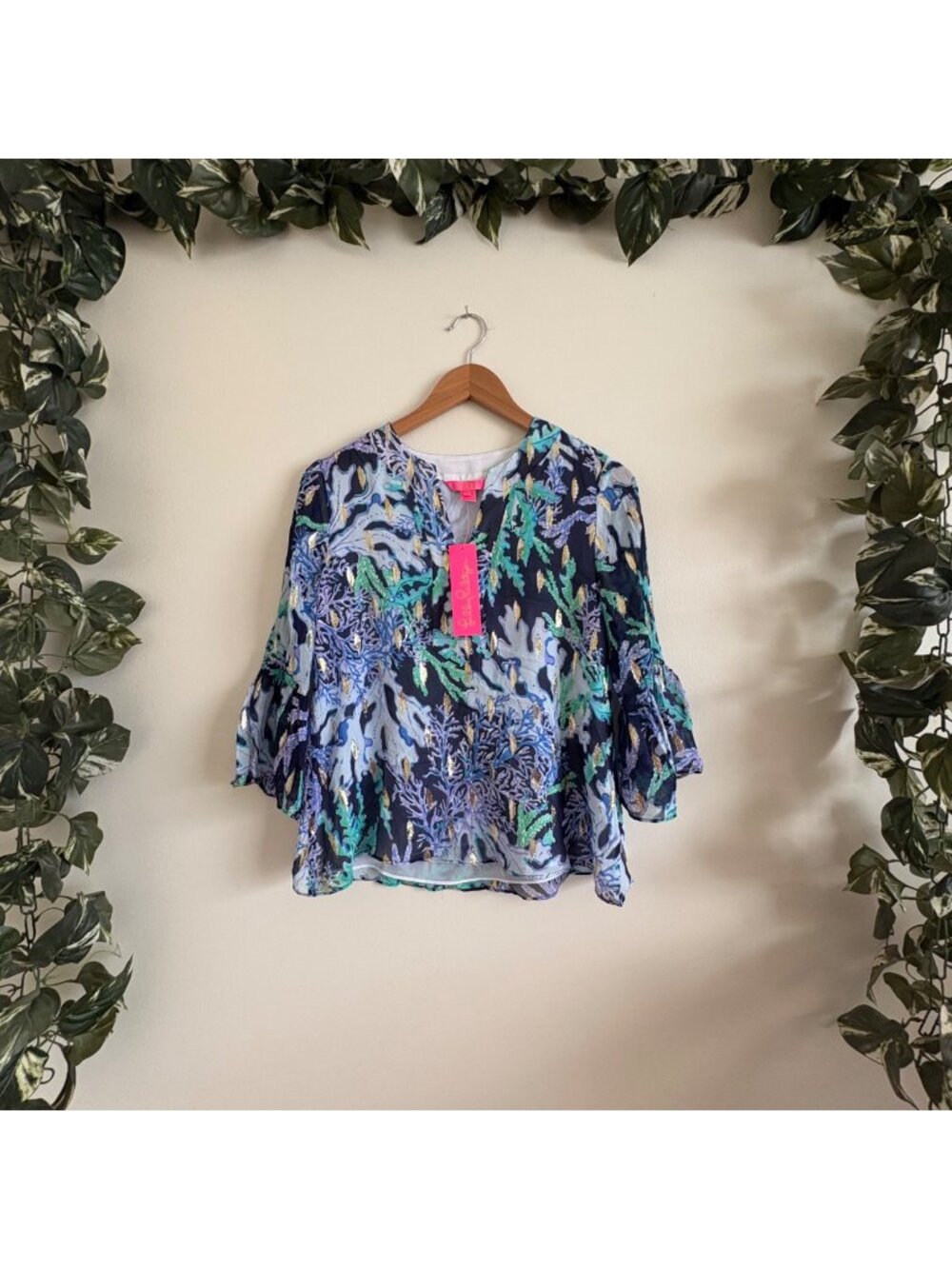 Lilly Pulitzer Elenora Top Long Sleeve Blouse Indigo Swish & Sway NWT Sz XXS